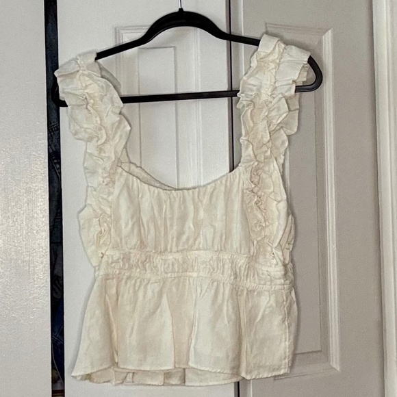 Abercrombie White Ruffled Sleeve Peplum Tank Top - Picture 3 of 4
